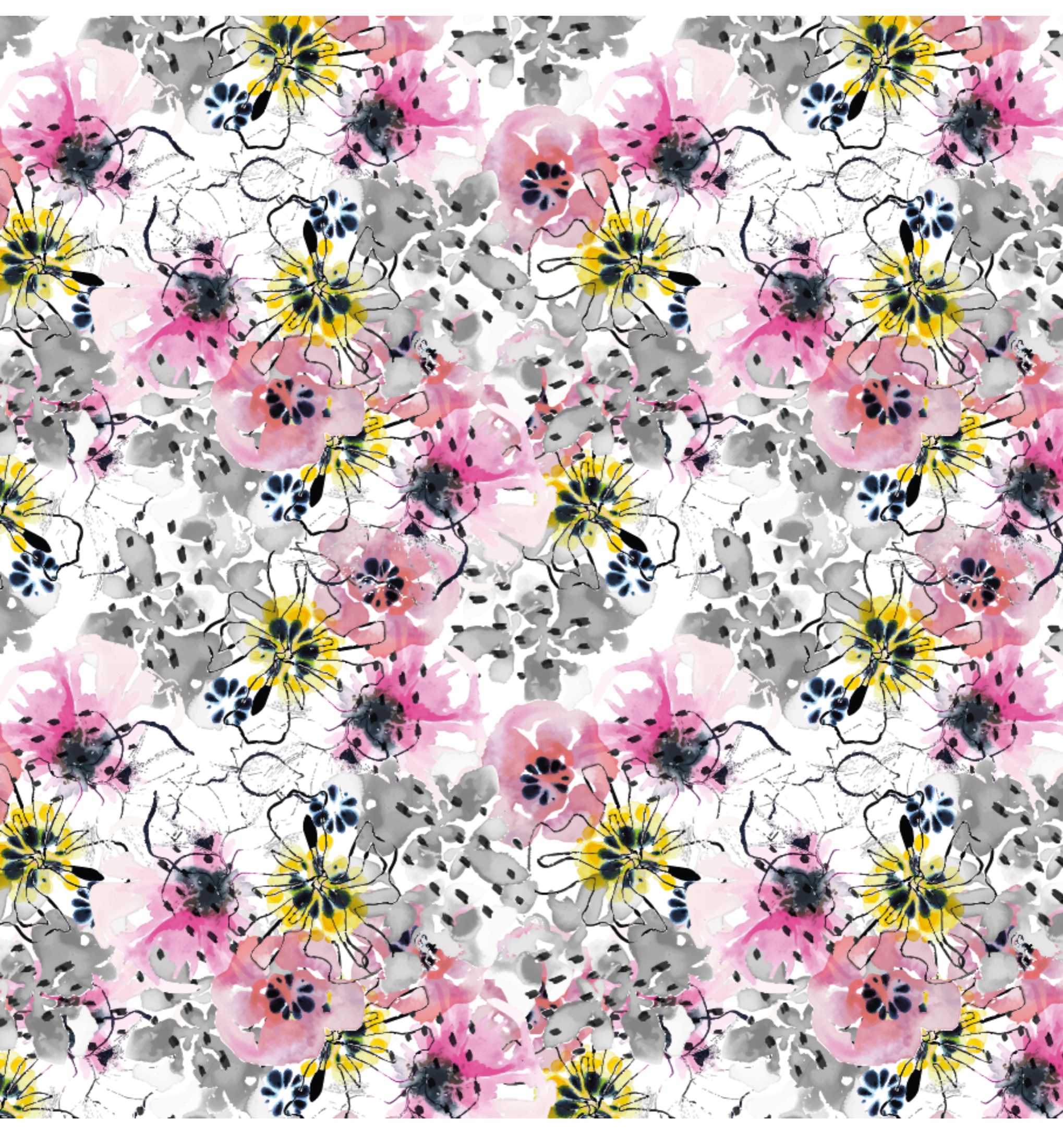 Motif floral aquarelle — rose, gris et jaune