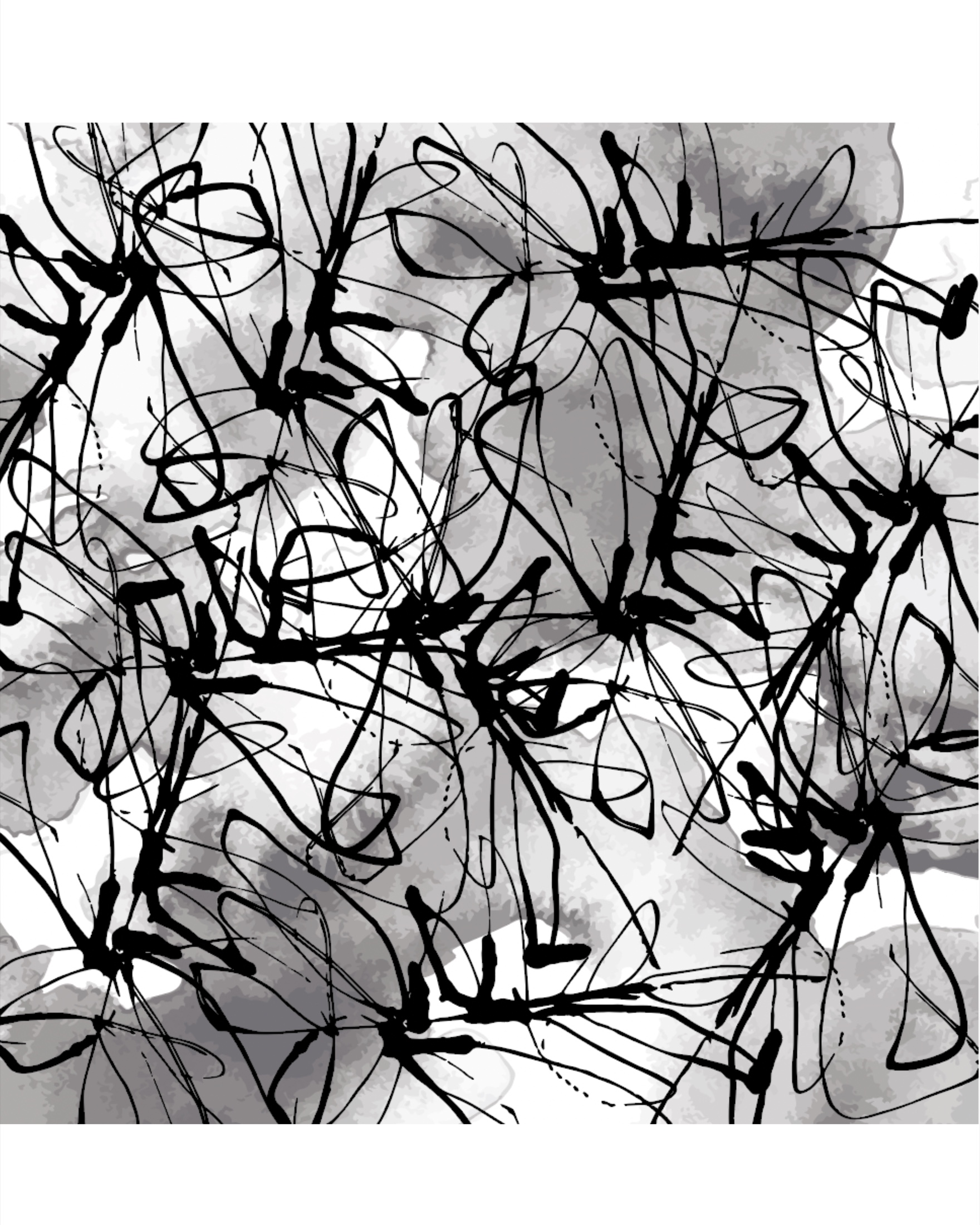 Motif graphique à l'encre — all-over noir et blanc