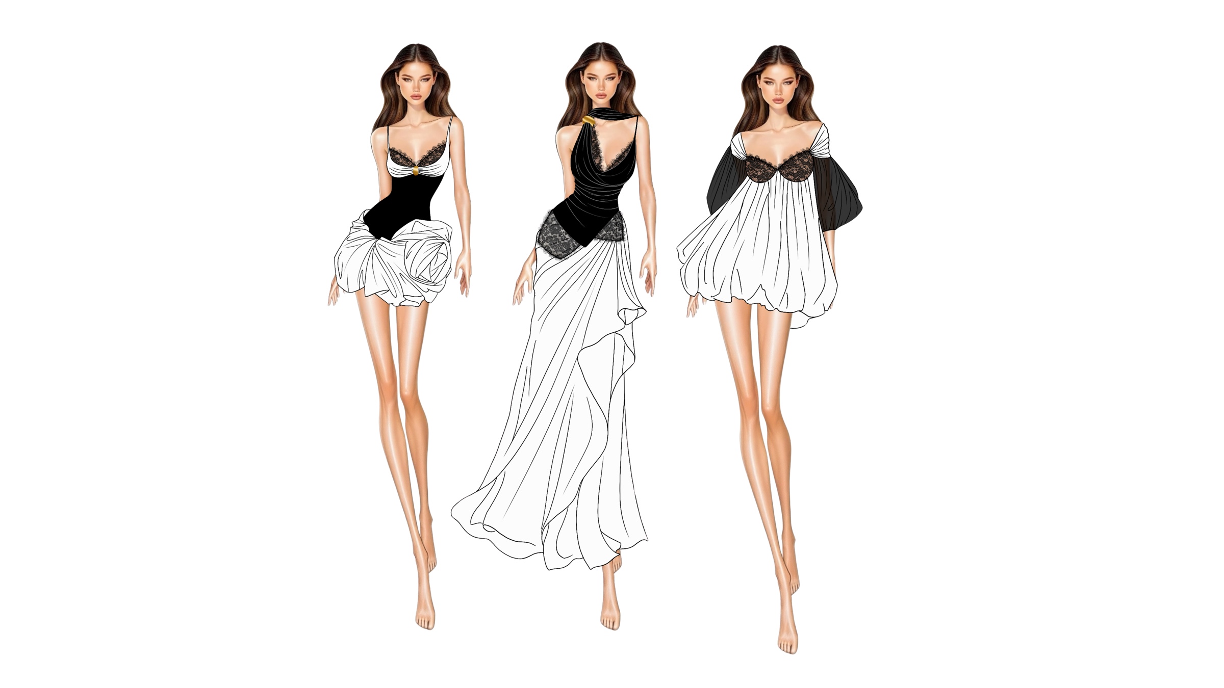 Ligne de silhouettes de mode — robes courtes et longues