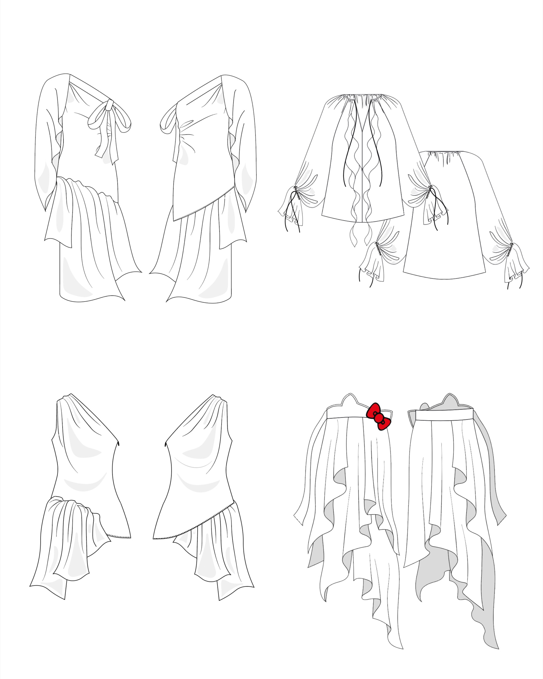 Planches techniques — hauts et robes à liens